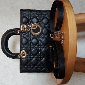 Lady D Christian Dior Black Lambskin Leather Bag